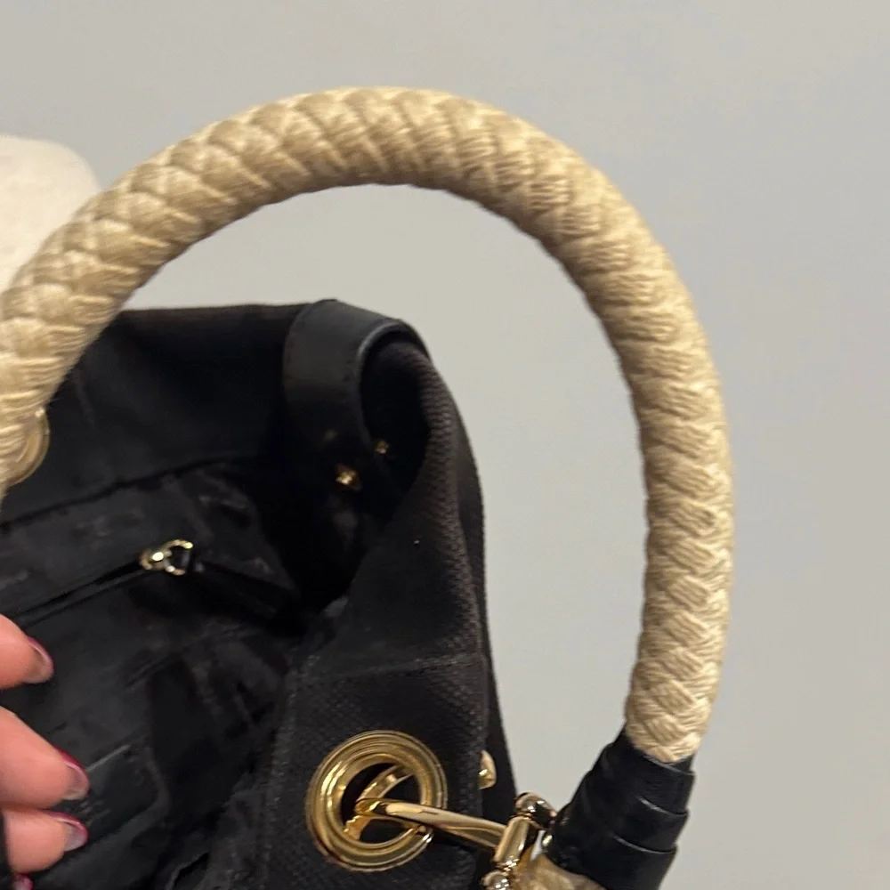 Michael Kora Black Canvas Tote with Rope Handles